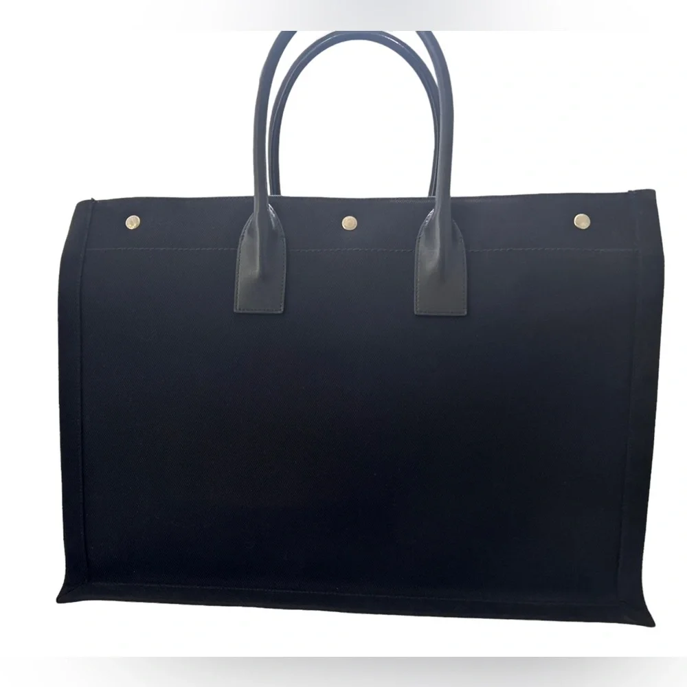 SAINT LAURENT RIVE GAUCHE LARGE BLACK CANVAS TOTE - Picture 9 of 16